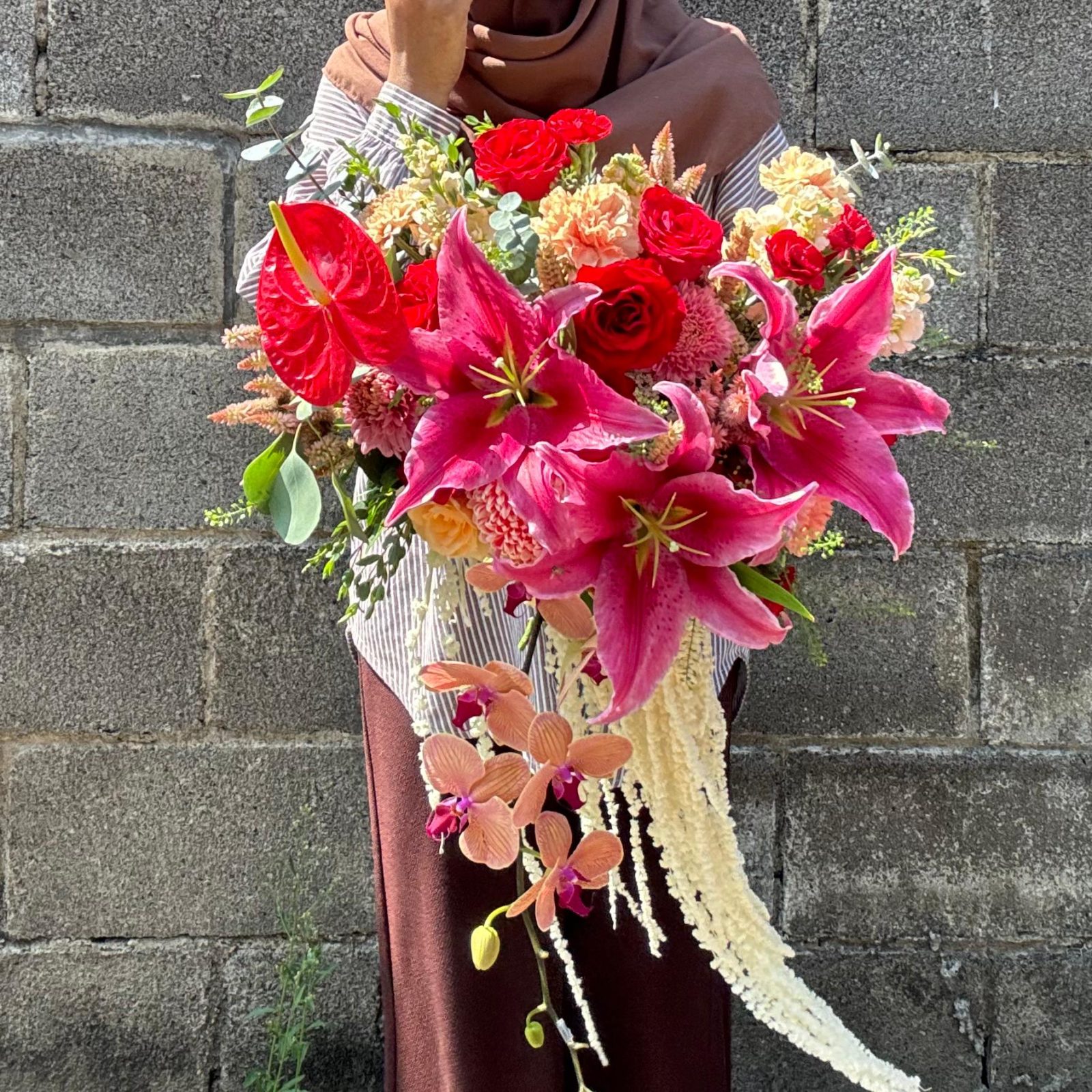 Cascade - Orchid (Red and Peach) bouquet