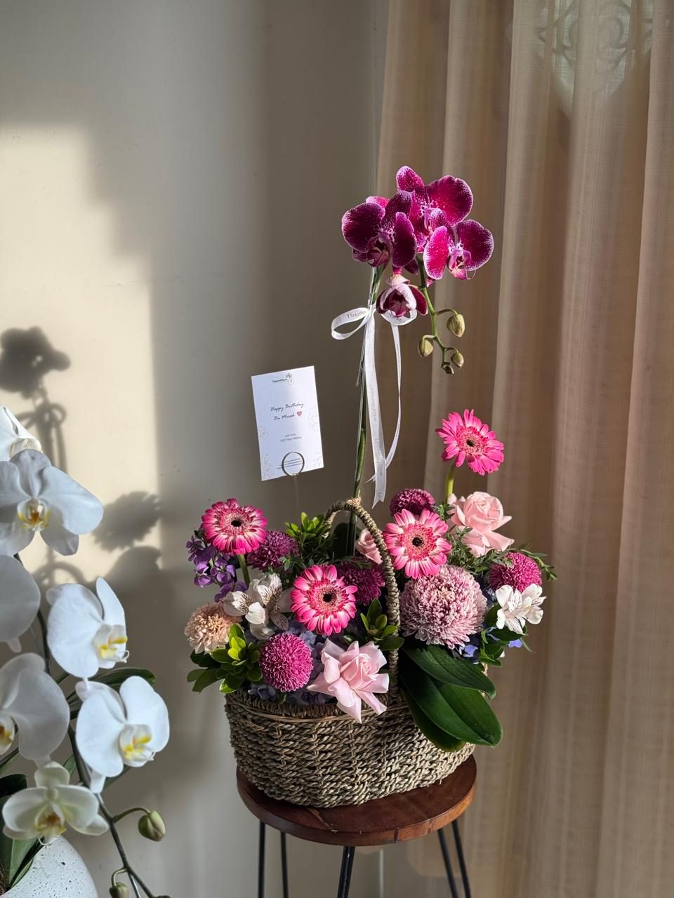 Orchid with Fresh Flower Arrangement (Rattan Basket) bouquet